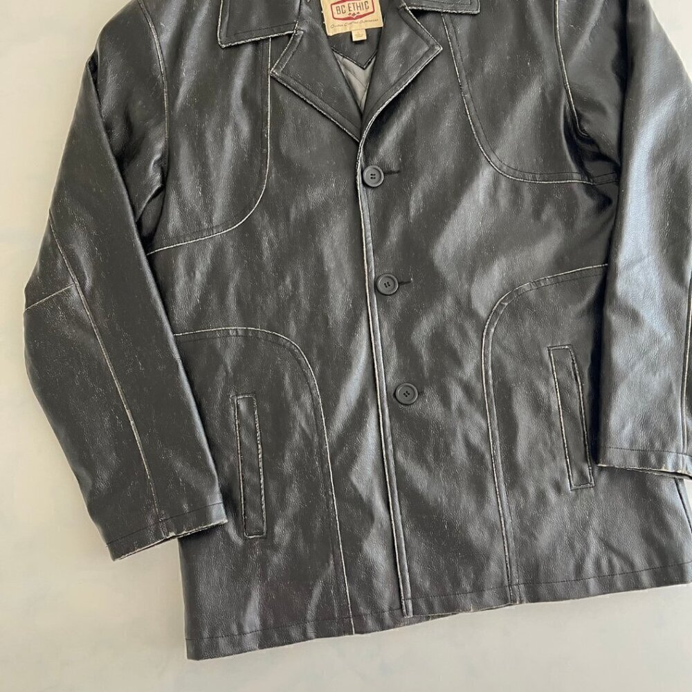 BC Ethic Faux Distressed Long Leather Jacket - Picture 4 of 9